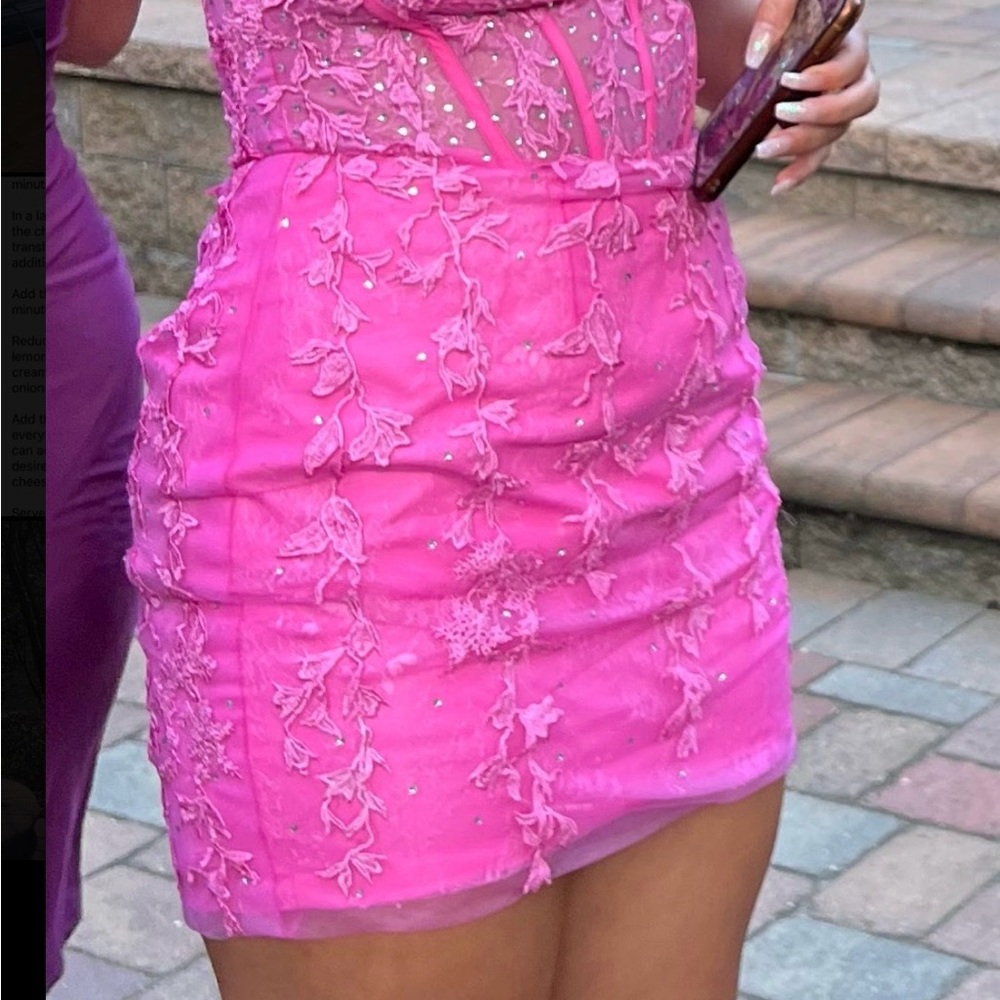Pink Floral Embellished Mini Dress